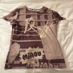 Miaou Graphic Print T-Shirt in Brown and Cream